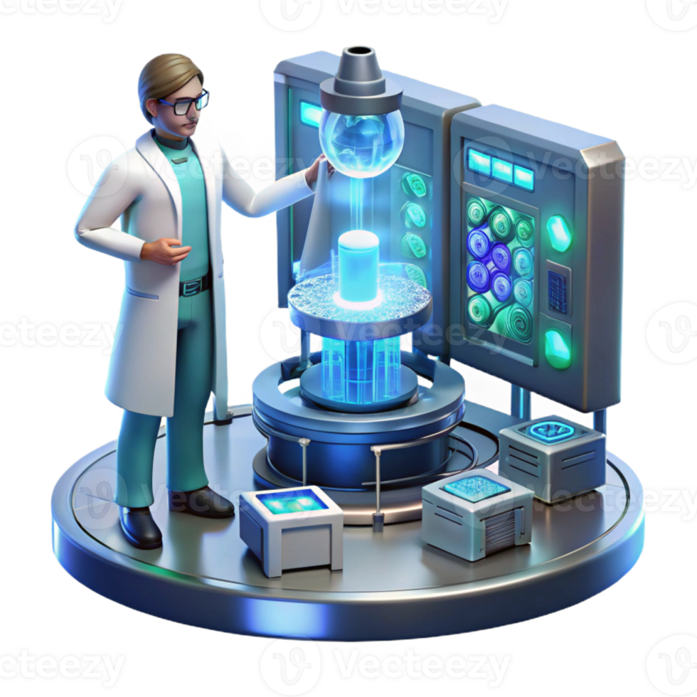 dramatic contemporary A Scientist Working on a Complex Hologra authentic png