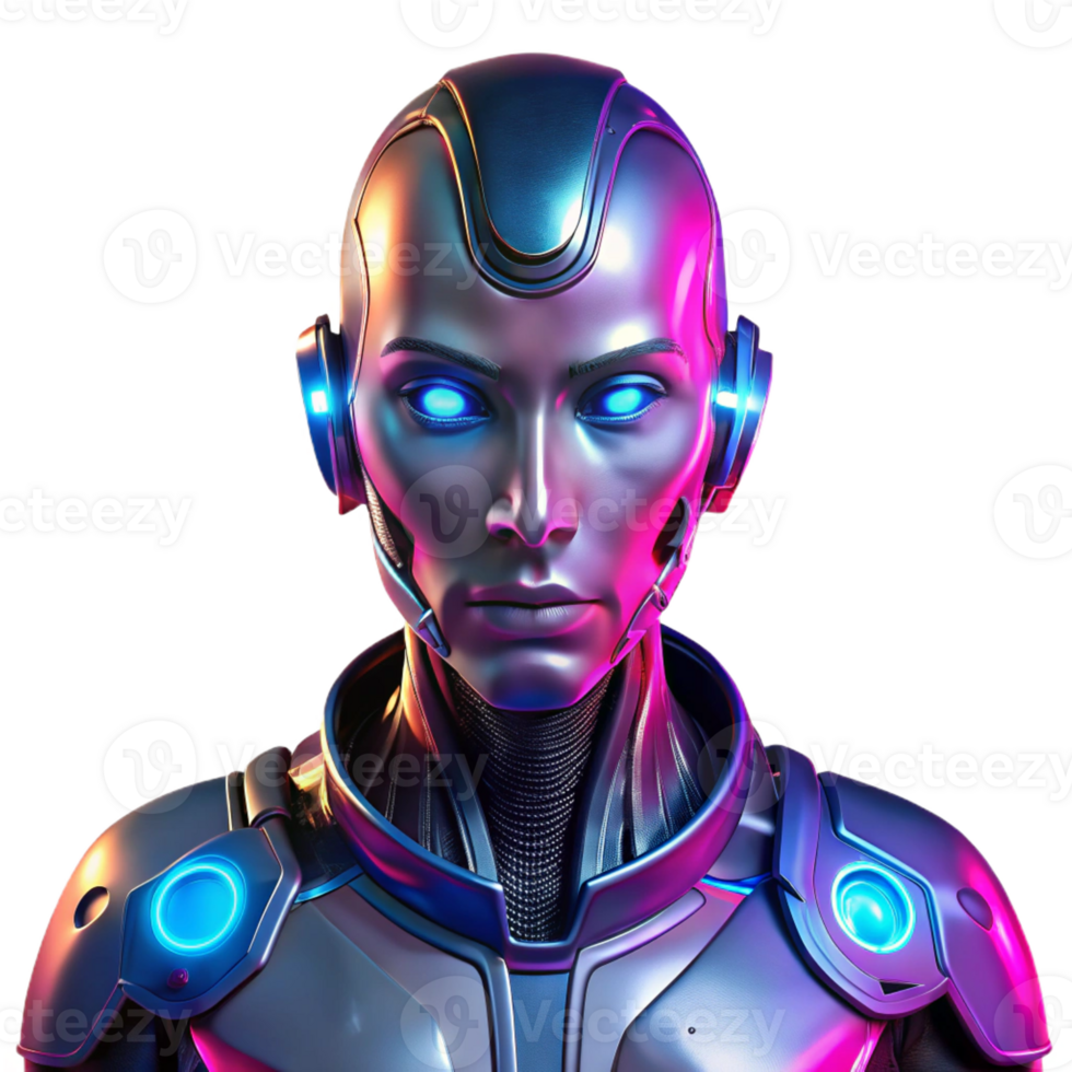 elegant artistic Portrait of a Futuristic Cyborg with Glowin png