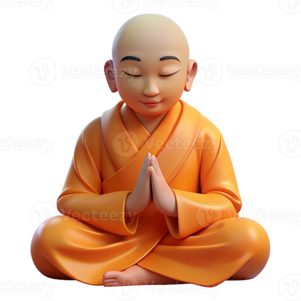beautiful classic Portrait of a Serene Monk in Orange Robes original png