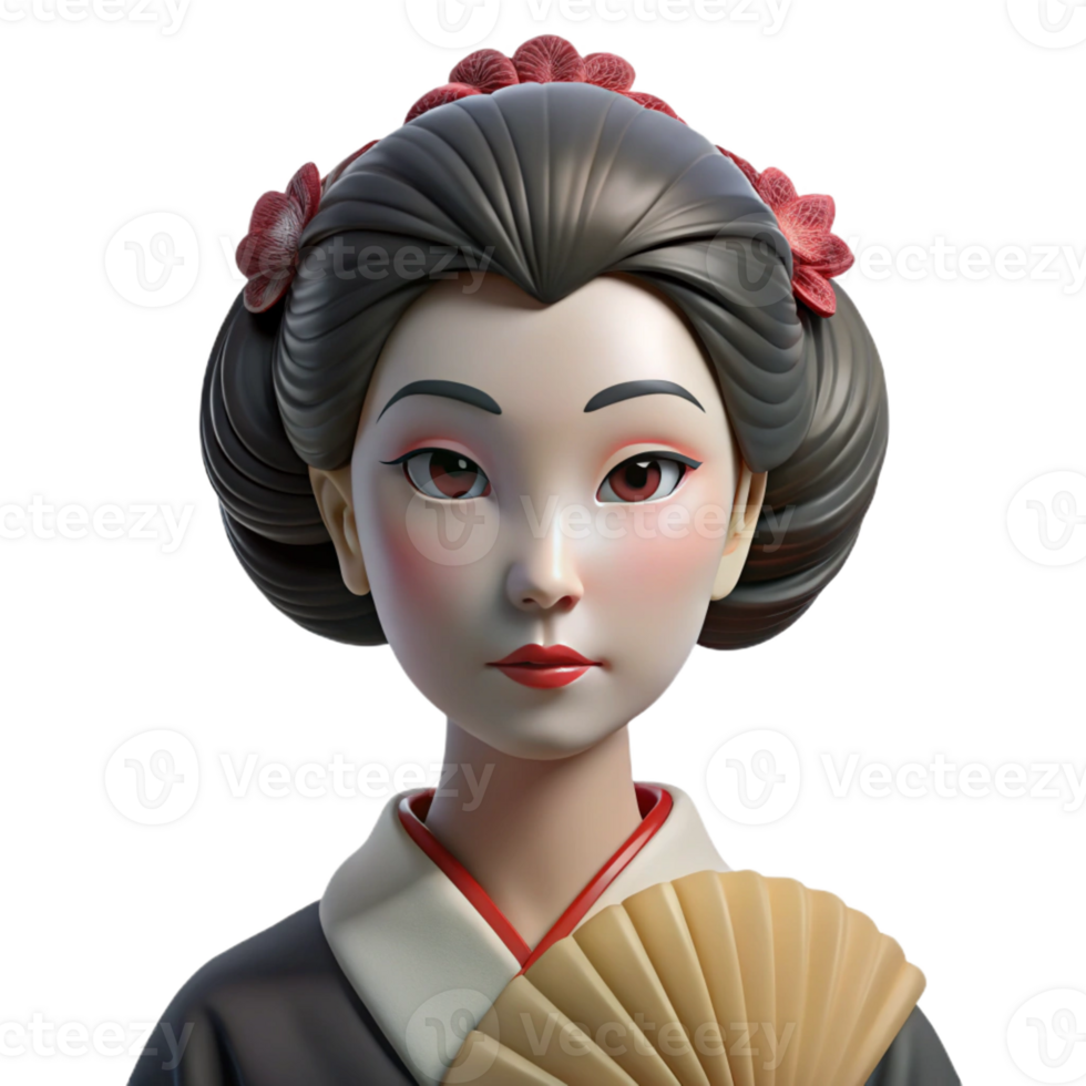 dramatic abstract Portrait of a Mysterious Geisha with a Del exclusive png