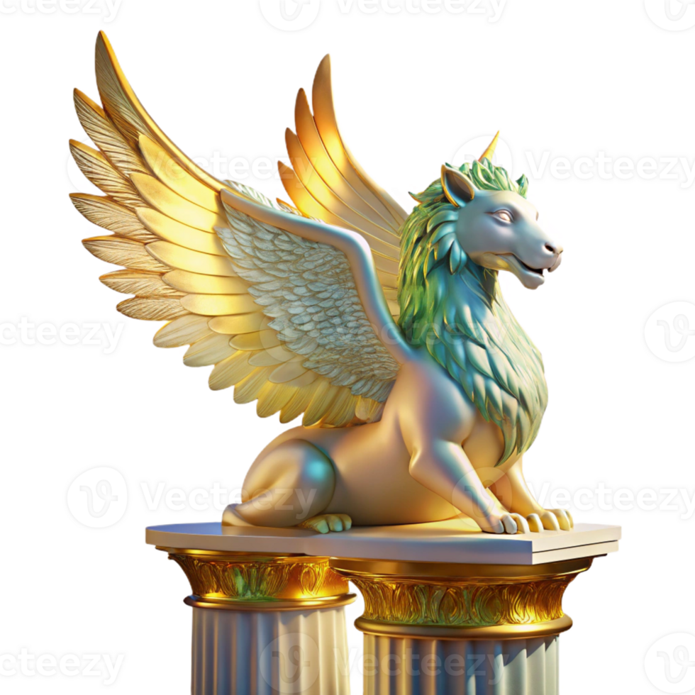 vibrant artistic A Majestic Griffin with Iridescent Feather authentic png