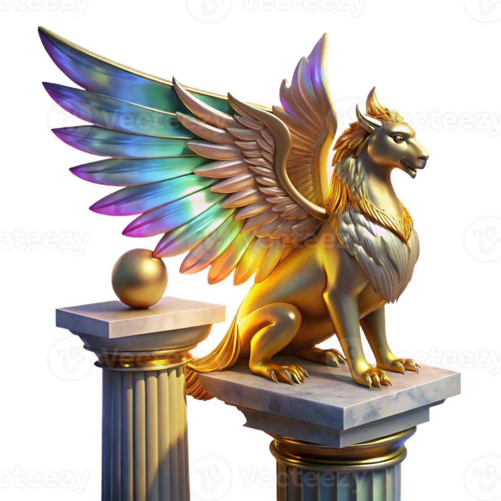 serene modern A Majestic Griffin with Iridescent Feather professional png