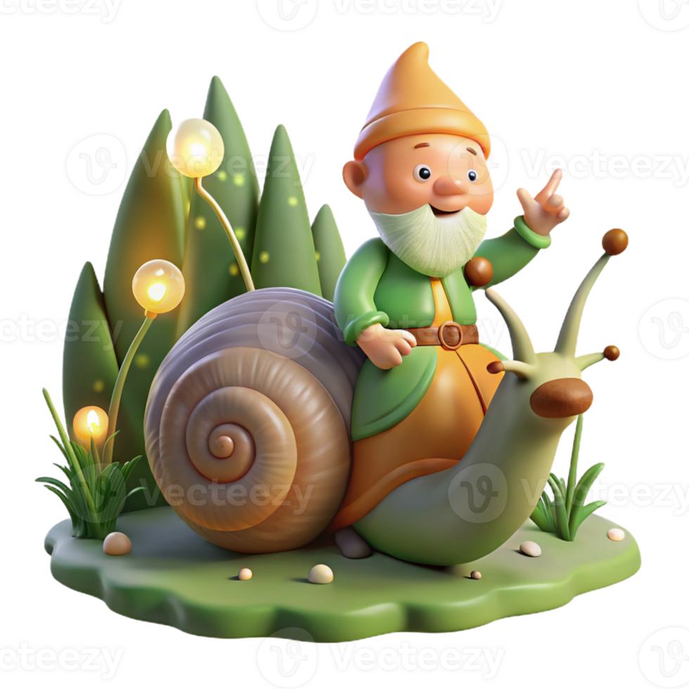 dramatic modern A Tiny Gnome Riding a Giant Snail Throu exclusive png