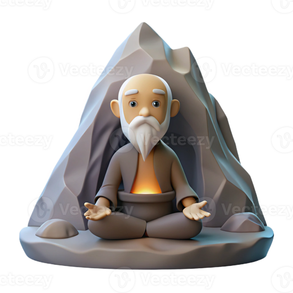 beautiful rustic A Wise Old Hermit Meditating in a Mounta high quality png