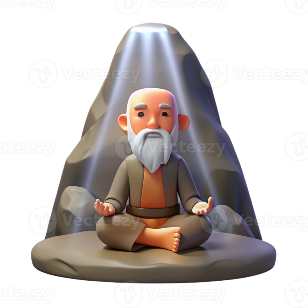elegant classic A Wise Old Hermit Meditating in a Mounta exclusive png