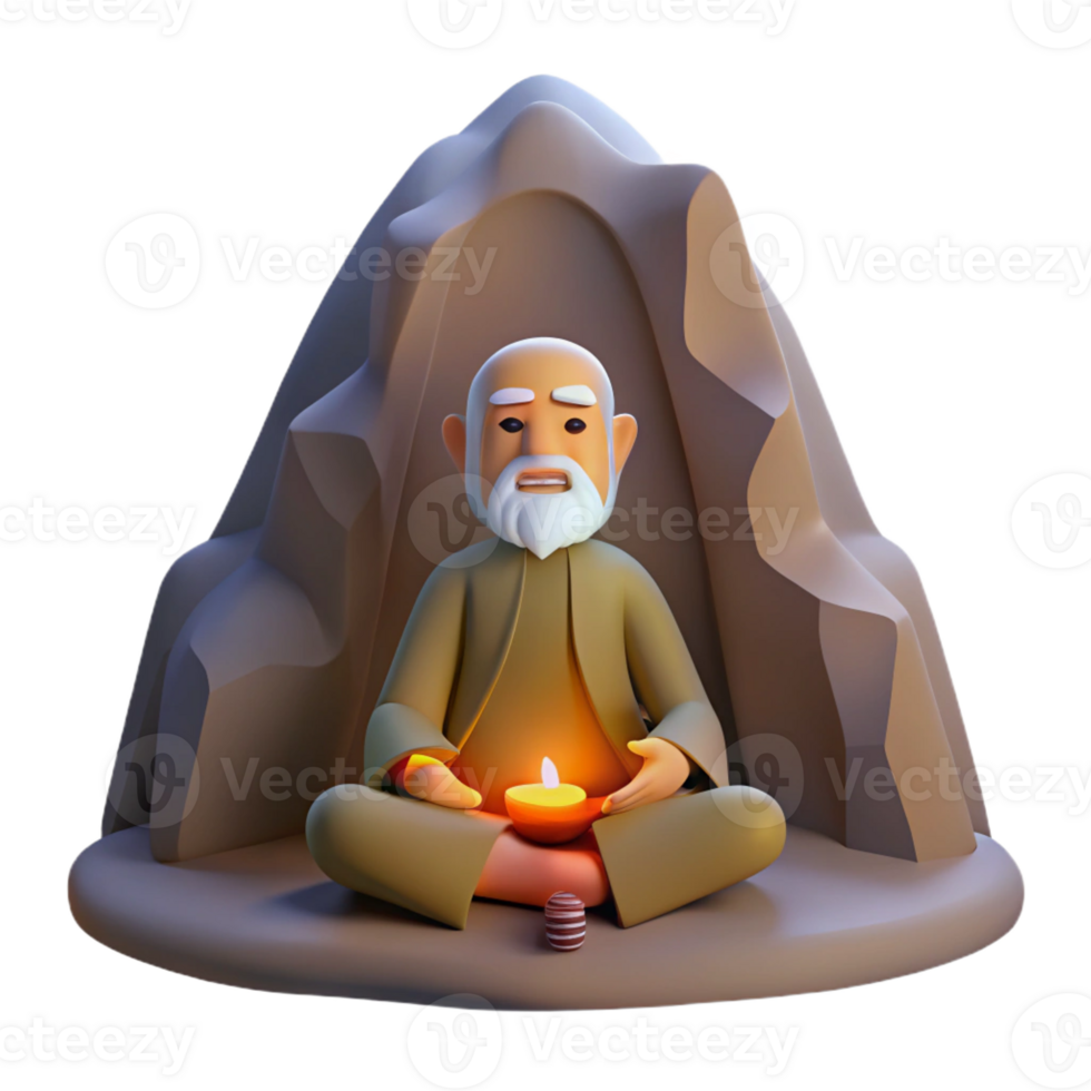 stunning artistic A Wise Old Hermit Meditating in a Mounta original png