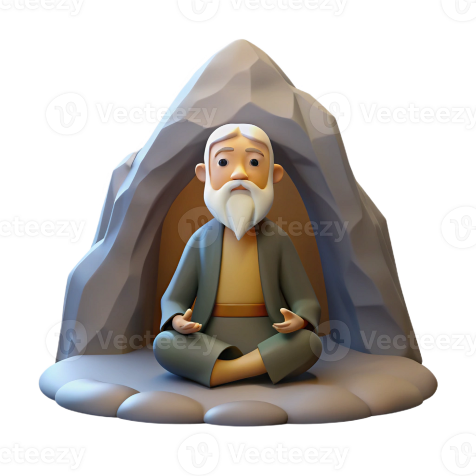 elegant vintage A Wise Old Hermit Meditating in a Mounta original png