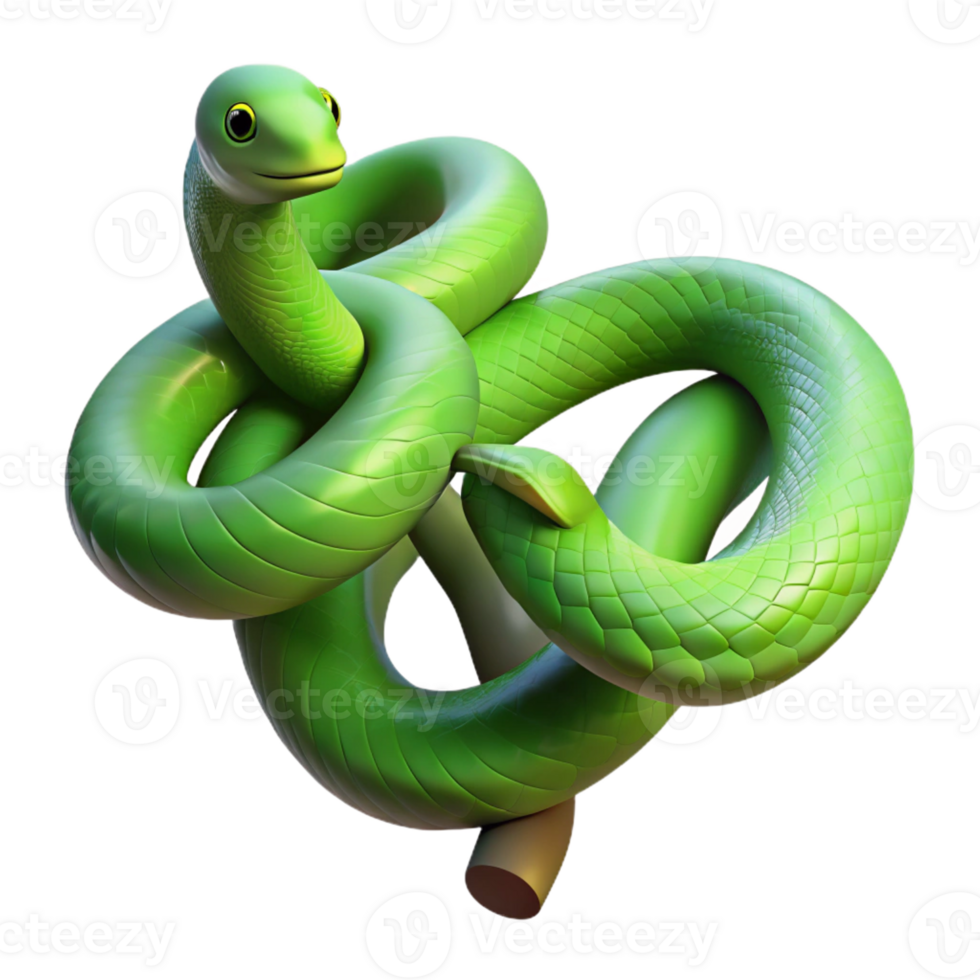 beautiful rustic A Slithering Green Snake Coiled Around A detailed png