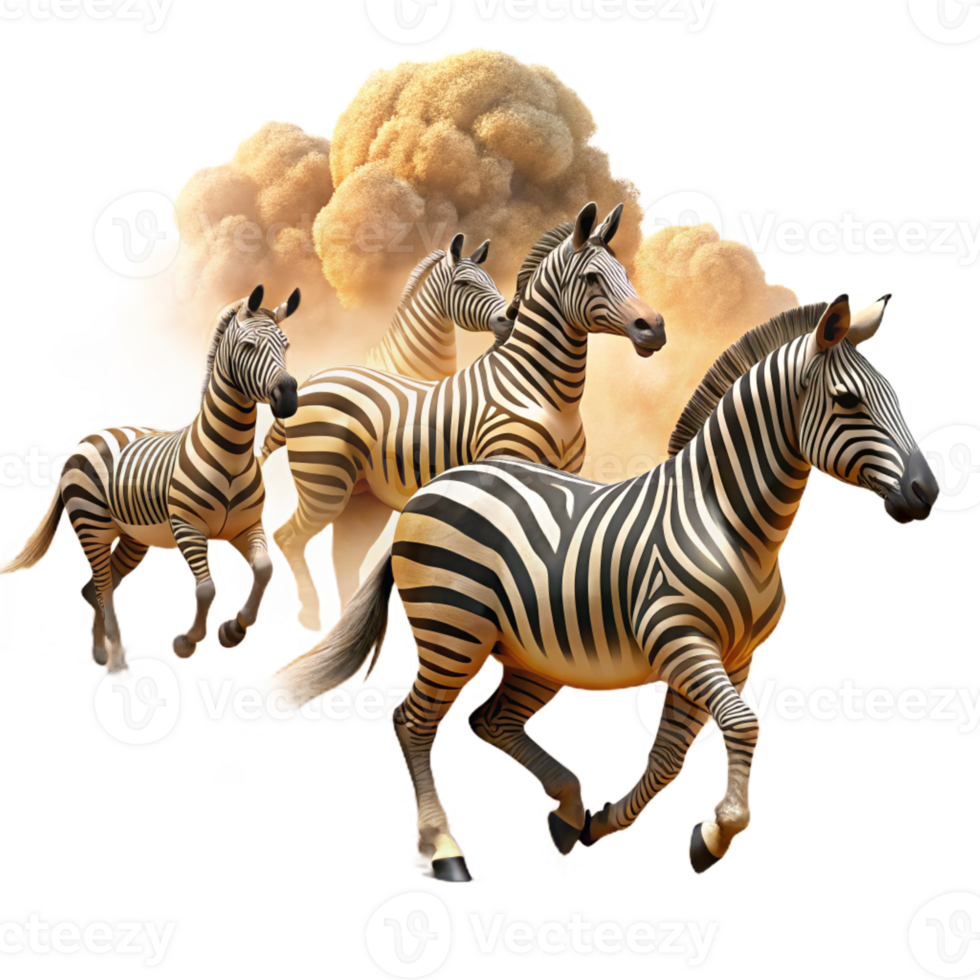 wonderful artistic A Herd of Zebras Running Across the Plains professional png