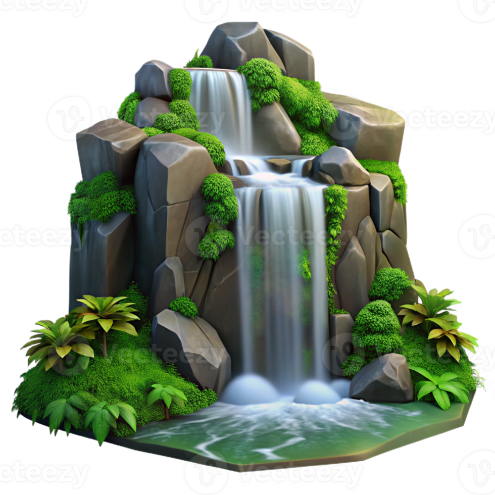 vibrant artistic A Cascading Waterfall Tumbling over Moss authentic png