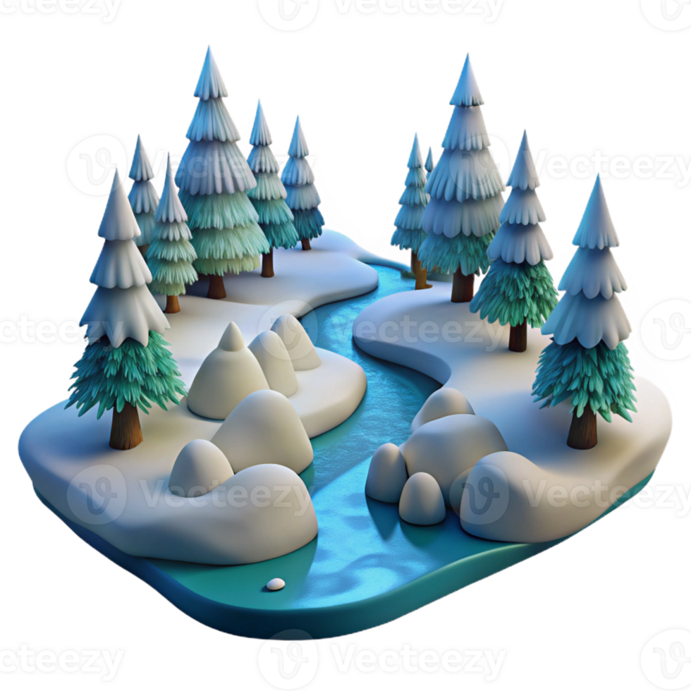 vibrant contemporary A Snow Covered Forest with a Frozen Rive original png
