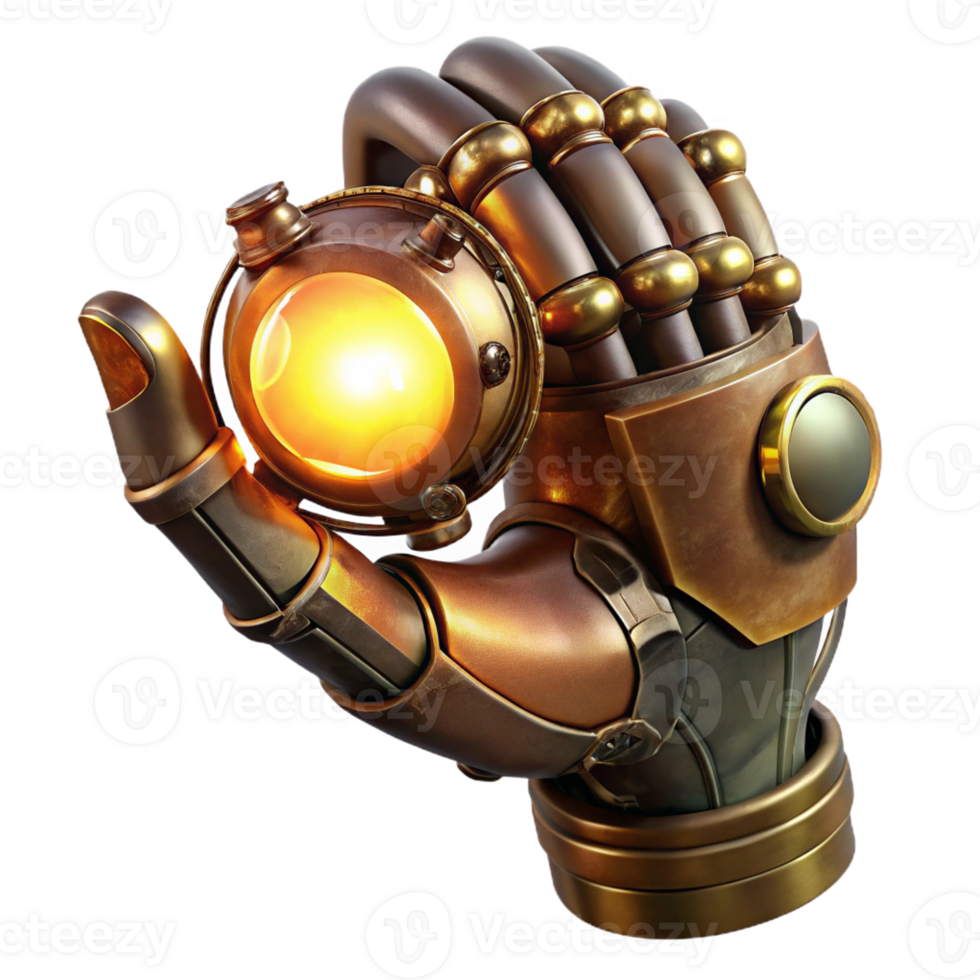 serene traditional A Close Up of a Steampunk Robotic Hand H professional png