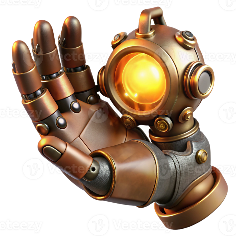 serene abstract A Close Up of a Steampunk Robotic Hand H detailed png