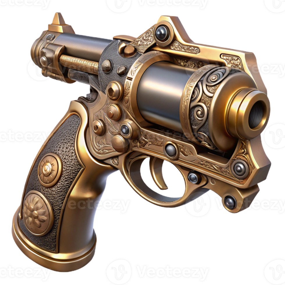 serene abstract A Steampunk Pistol Ornate Engravings An professional png