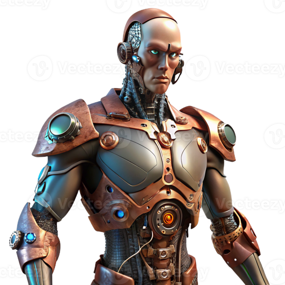 vibrant artistic A Steampunk Cyborg Half Human Half Mac high resolution png