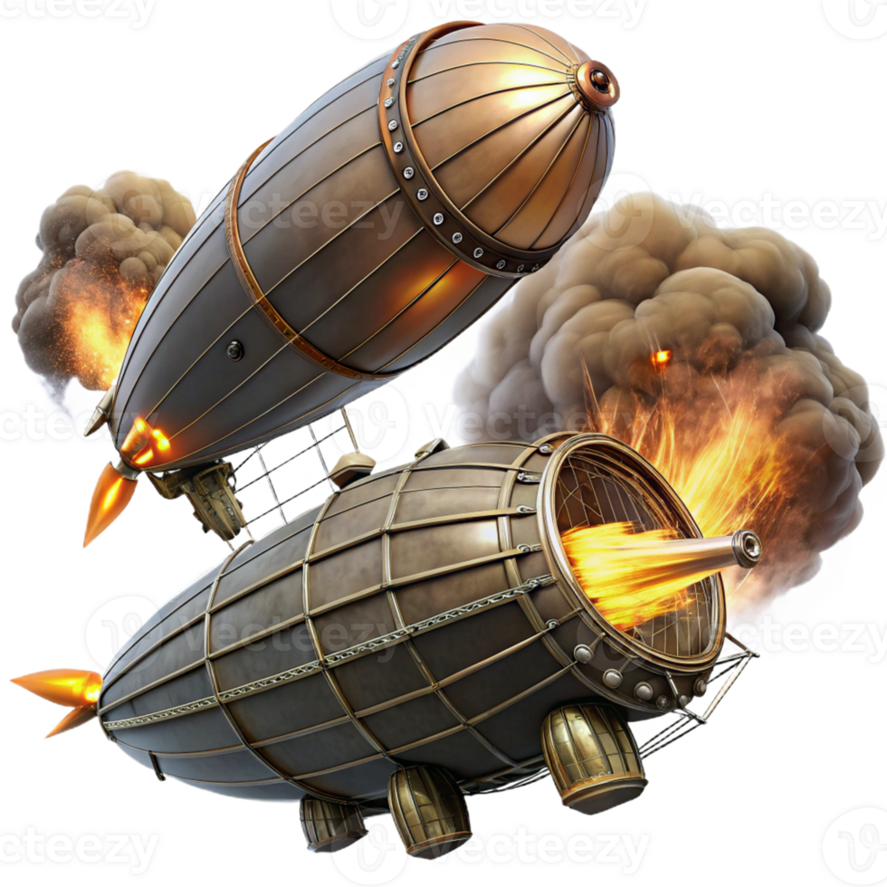 wonderful minimalist A Steampunk Airship Battle Two Airships premium png