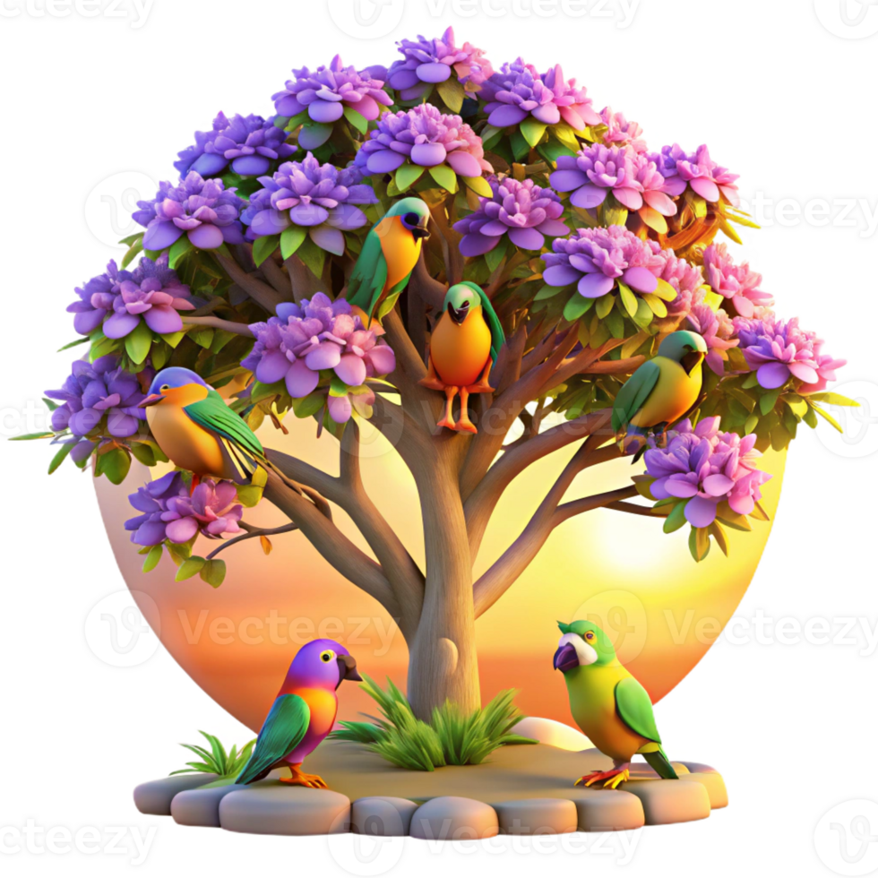 dramatic contemporary Vibrant Parrots on a Branch high resolution png