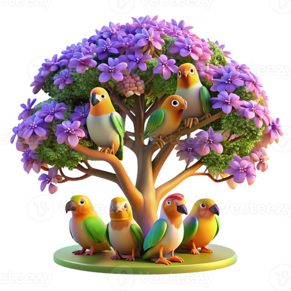 dramatic vintage Vibrant Parrots on a Branch exclusive png