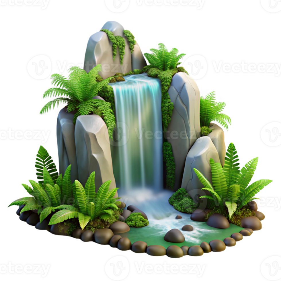 serene vintage A Cascading Waterfall Surrounded by Lush high quality png