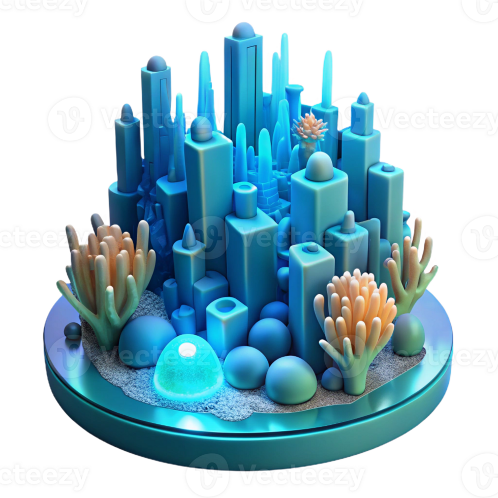 wonderful rustic An Underwater City Built of Bioluminescen detailed png