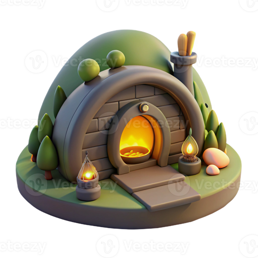 serene minimalist A Cozy Hobbit Hole Nestled Into a Hillsid premium png