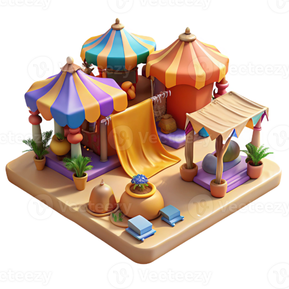 vibrant modern A Bustling Marketplace in a Desert Oasis exclusive png