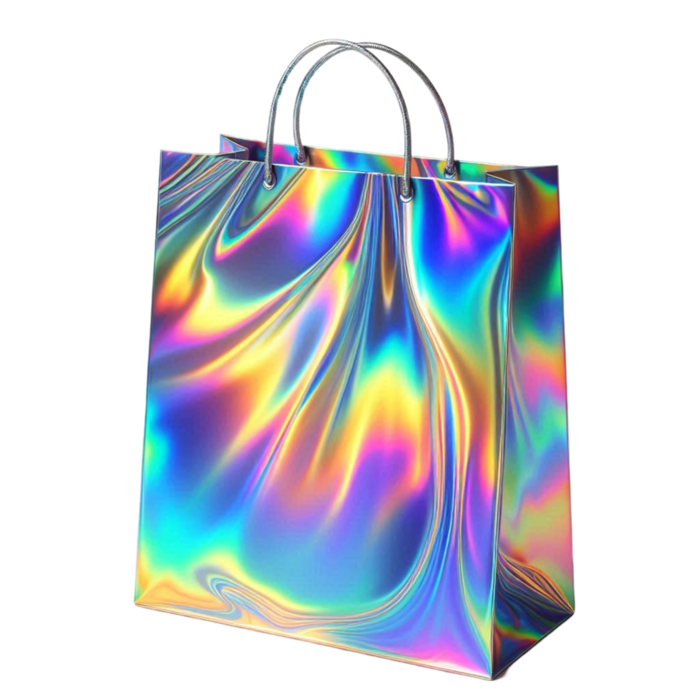 Holographic Shopping Bag with Iridescent Colors png