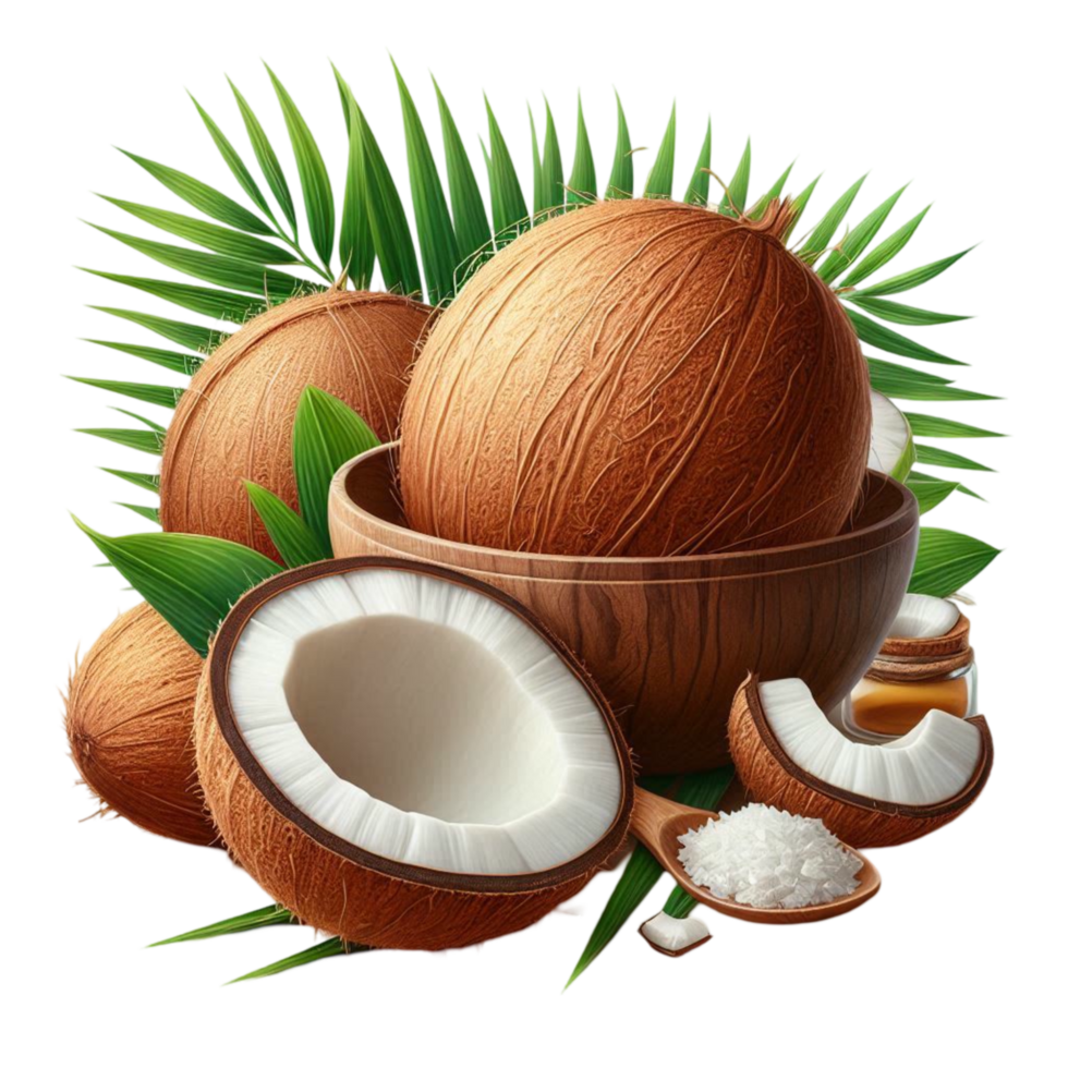 Fresh Coconuts with Leaves png