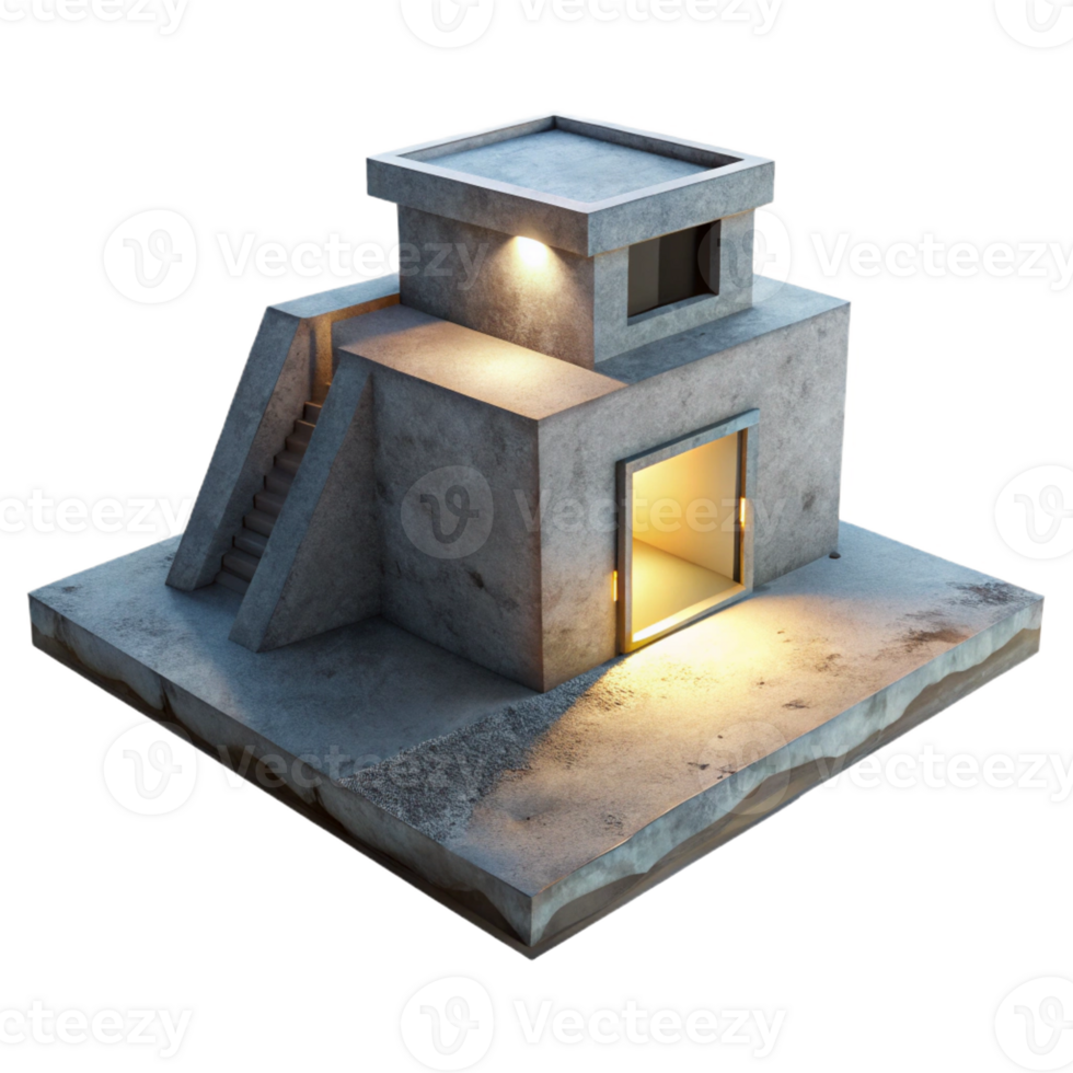 serene classic A Minimalist Concrete Bunker in a Desolate high resolution png