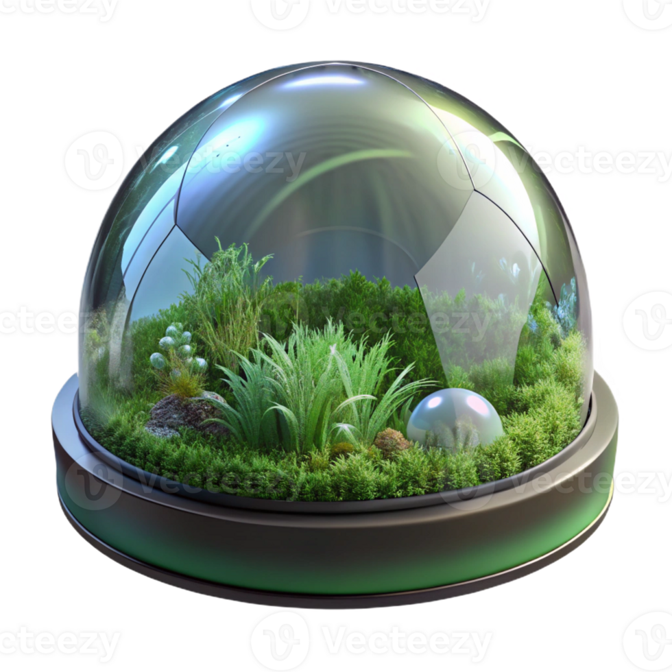 elegant modern Glass Biosphere in Desolate Landscape 4K png