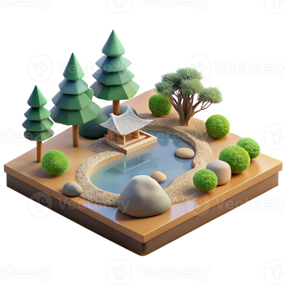 elegant artistic A Serene Japanese Zen Garden with Meticu original png