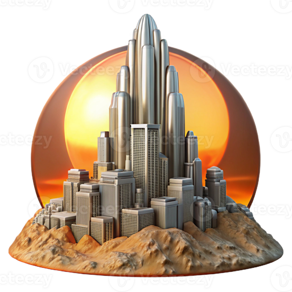 elegant rustic A Towering Chrome Metropolis Built Into professional png