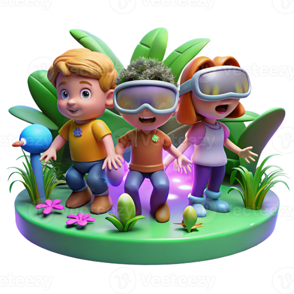 vibrant creative A Group of Children Wearing Futuristic V high resolution png