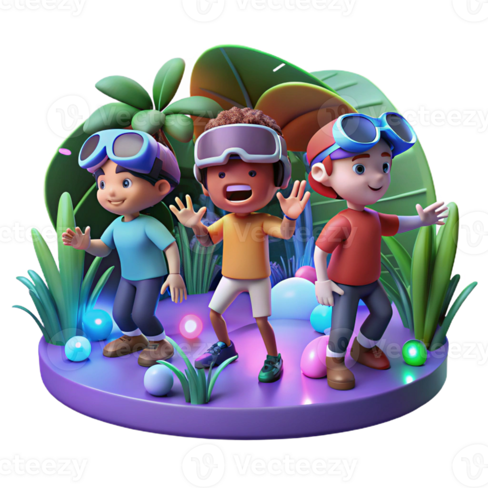 beautiful abstract A Group of Children Wearing Futuristic V 4K png