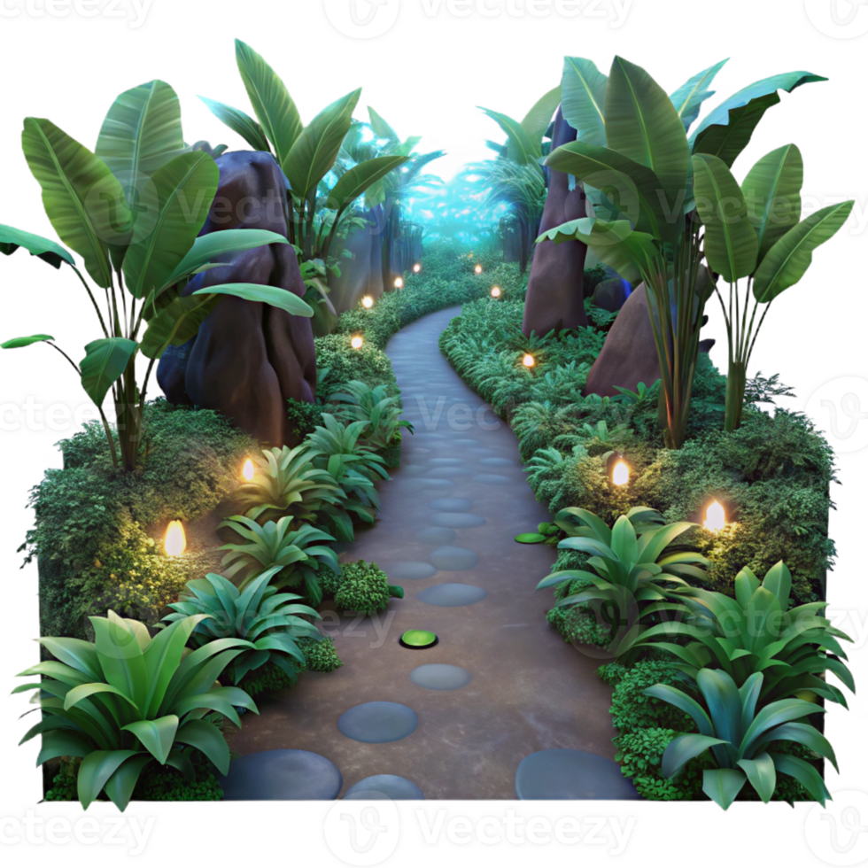 stunning vintage A Lush Overgrown Jungle Path at Twilight detailed png