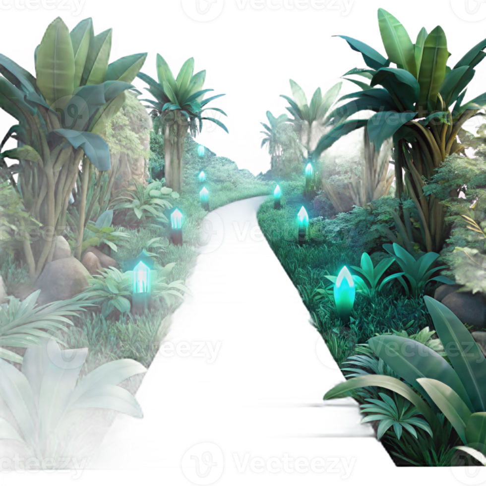 impressive minimalist A Lush Overgrown Jungle Path at Twilight 4K png