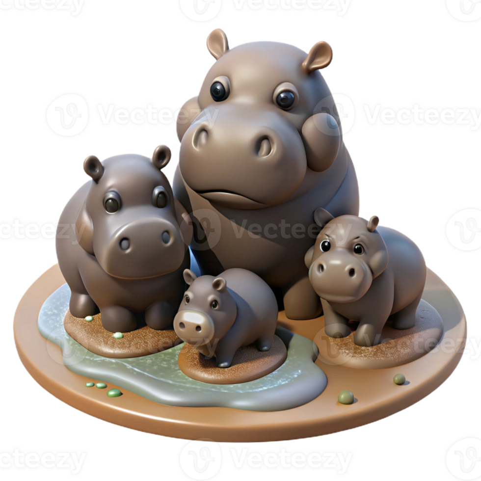dramatic artistic A Family of Hippos Wallowing in a Muddy Wat authentic png