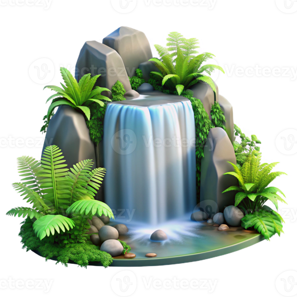 beautiful modern A Cascading Waterfall Surrounded by Lush authentic png