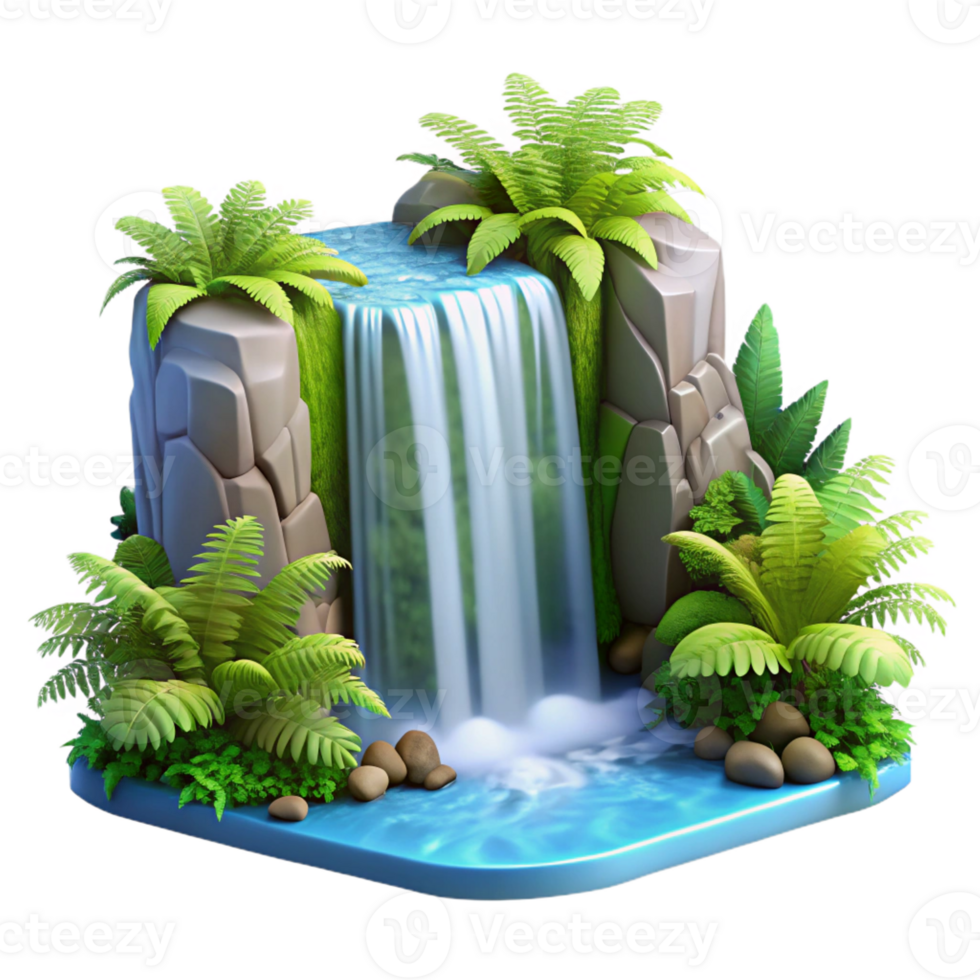 magnificent modern A Cascading Waterfall Surrounded by Lush 4K png