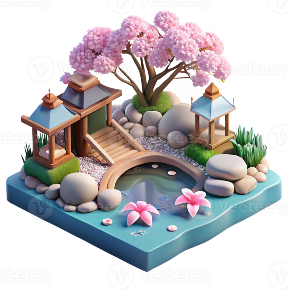extraordinary creative A Serene Japanese Garden with a Koi Pond high quality png