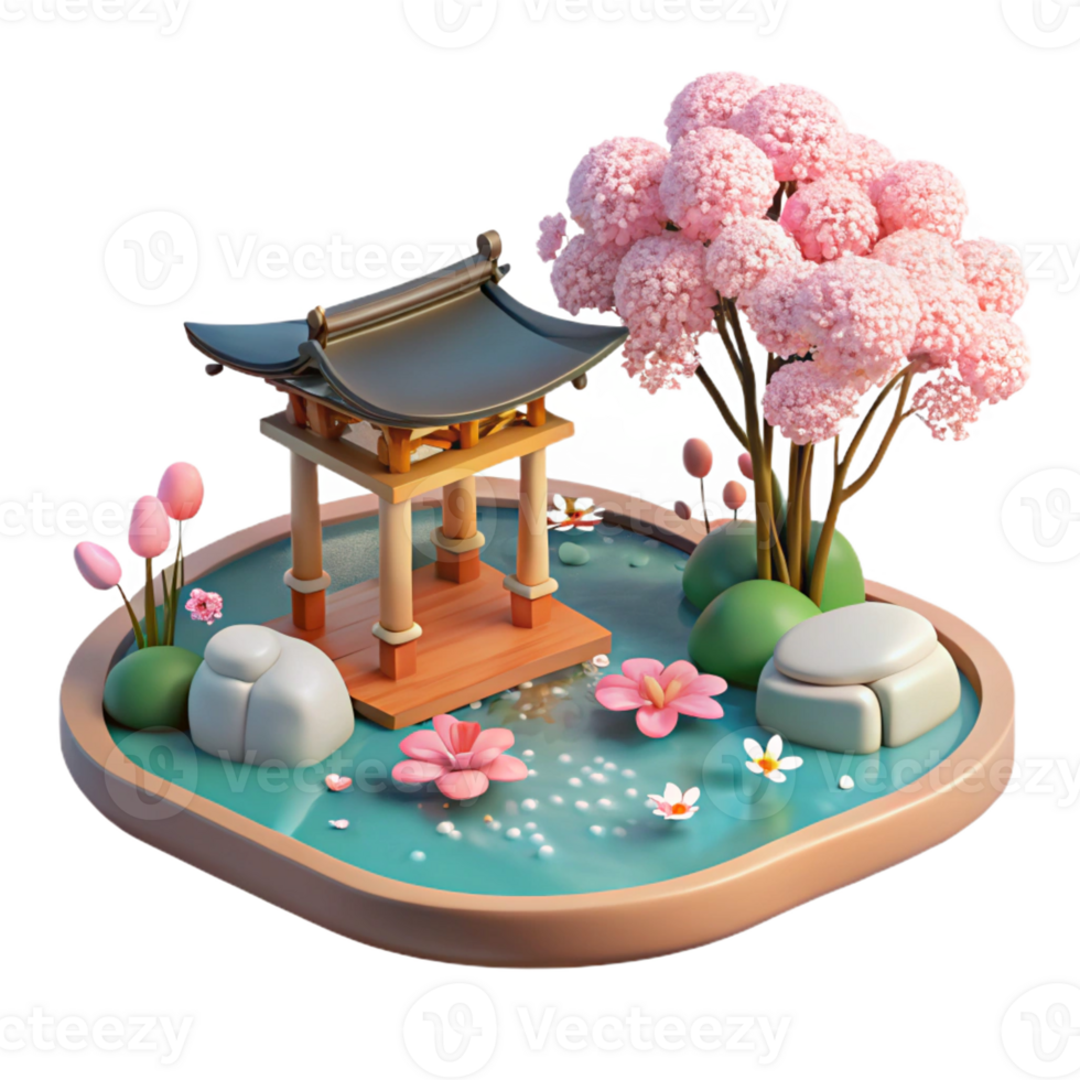 serene artistic A Serene Japanese Garden with a Koi Pond authentic png