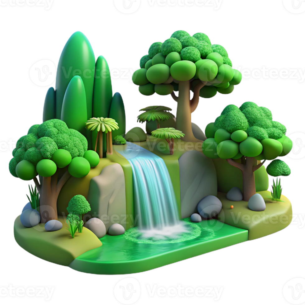 beautiful rustic A Lush Green Forest with a Hidden Waterfa authentic png