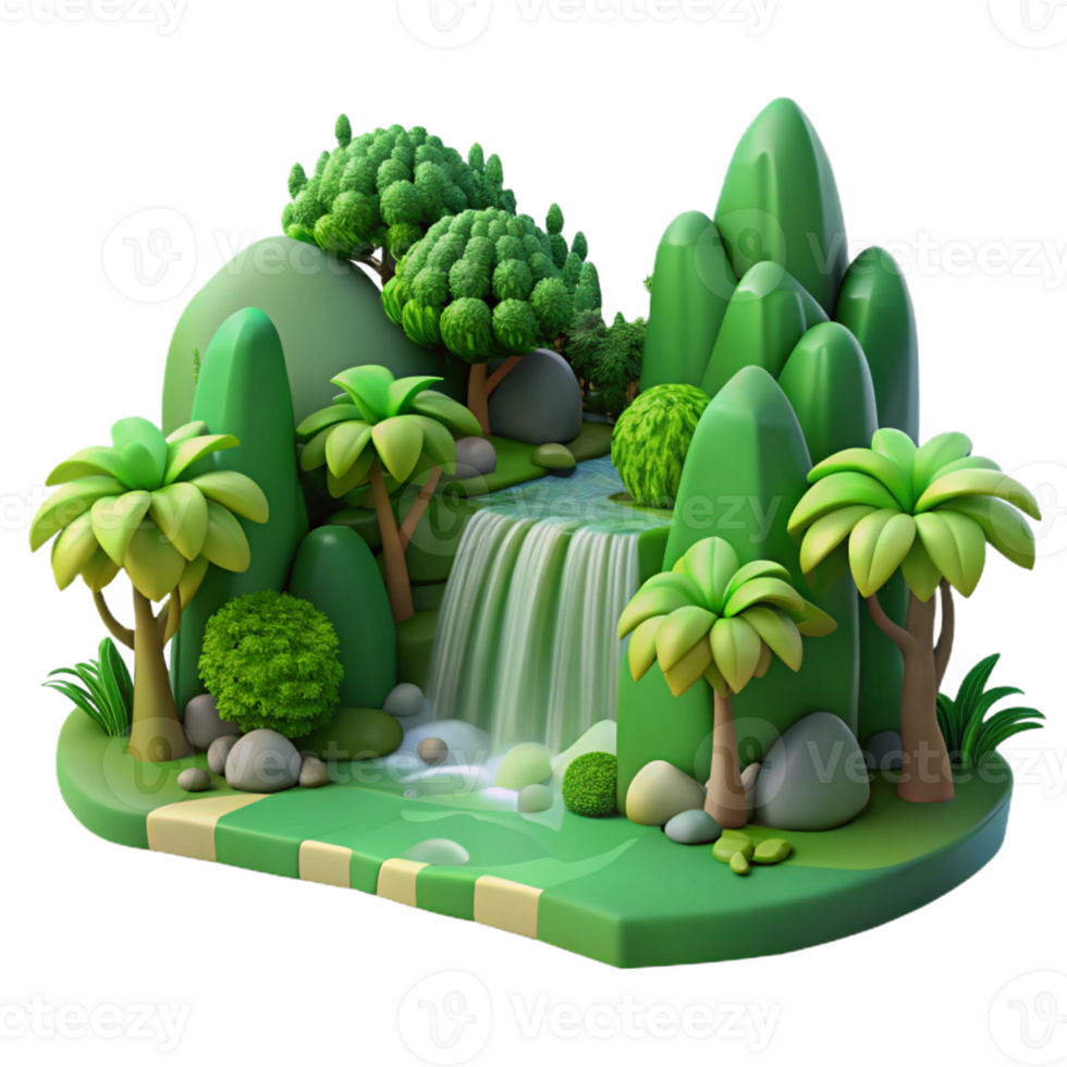 wonderful contemporary A Lush Green Forest with a Hidden Waterfa authentic png