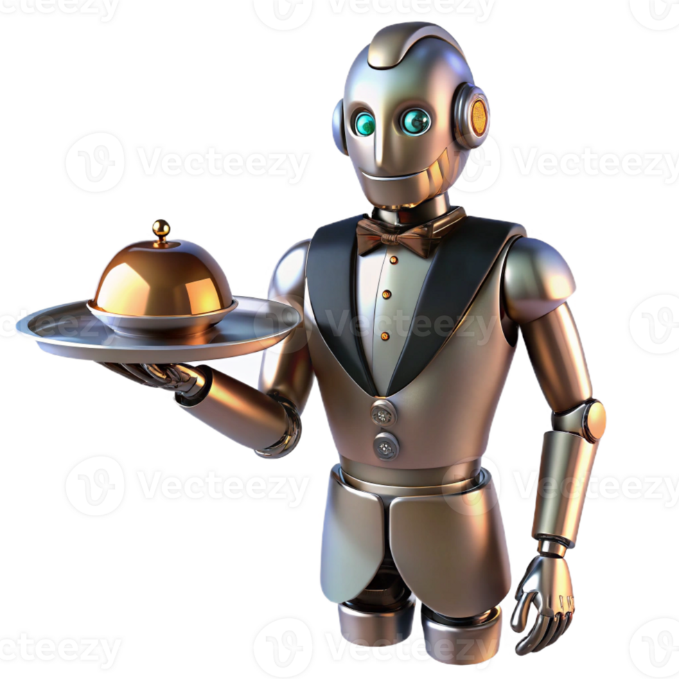 vibrant traditional A Steampunk Robot Butler Holding a Silver high quality png
