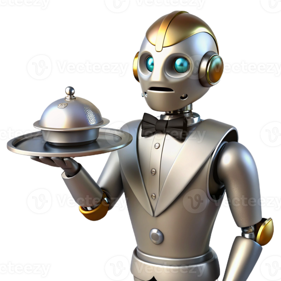 wonderful artistic A Steampunk Robot Butler Holding a Silver genuine png