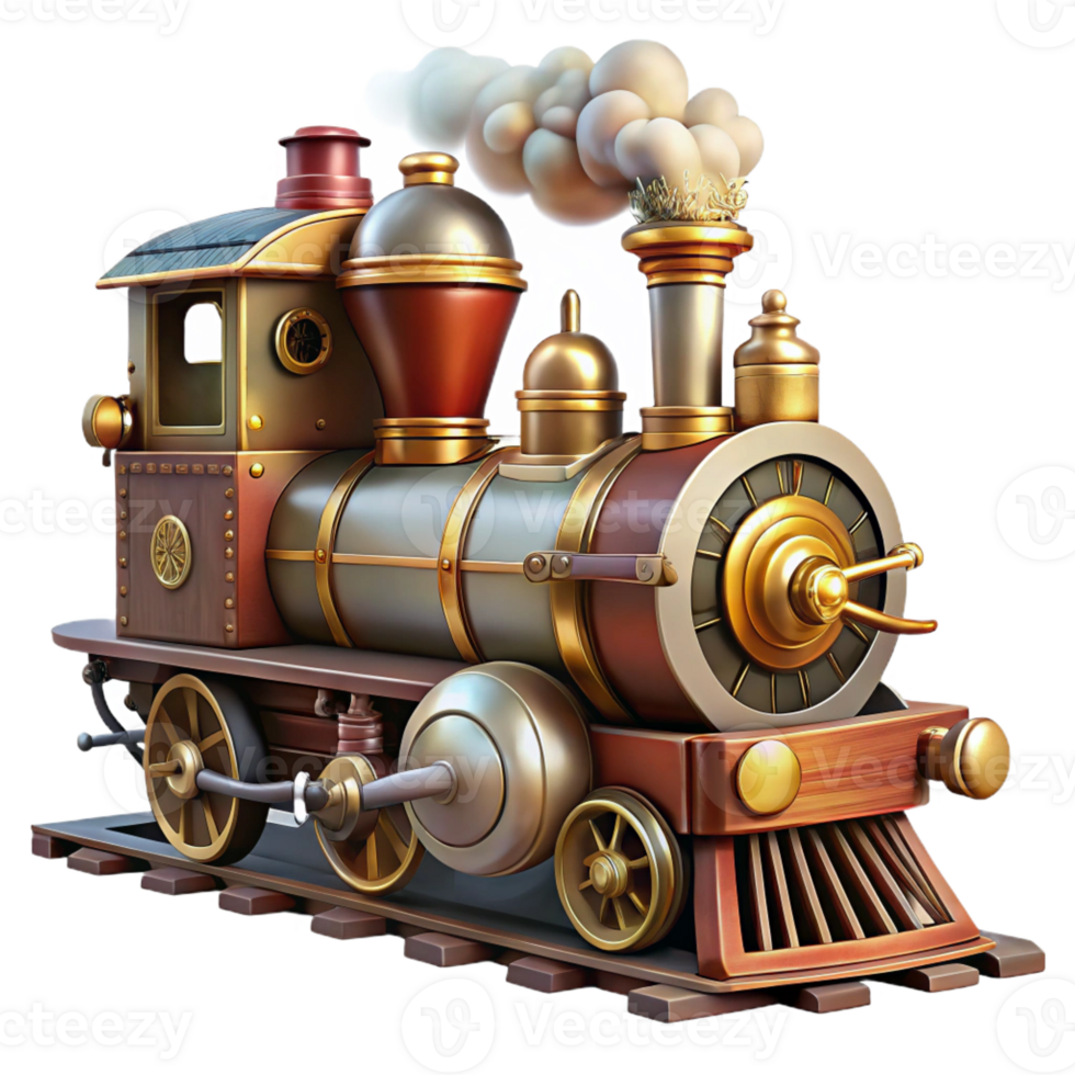 vibrant modern A Steampunk Train Engine with Intricate authentic png