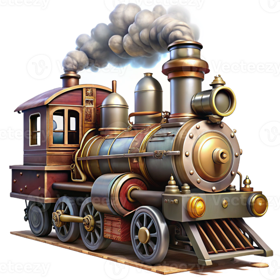 serene abstract A Steampunk Train Engine with Intricate detailed png