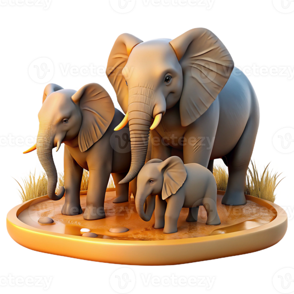 vibrant contemporary Elephant Family Bathing in Mud high resolution png
