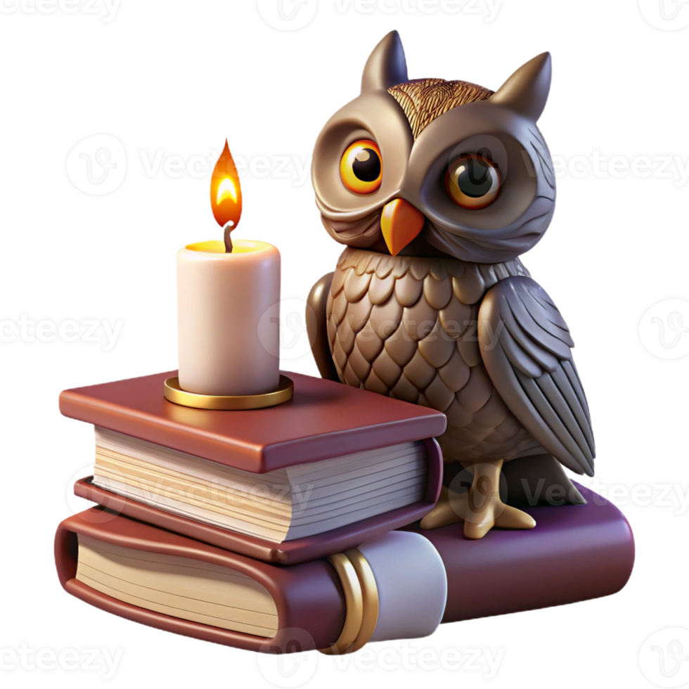 vibrant minimalist A Wise Old Owl Perched on a Stack of Ancie high resolution png