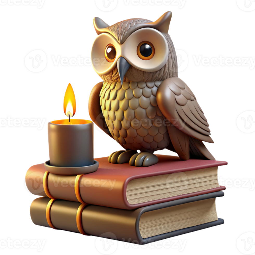 dramatic creative A Wise Old Owl Perched on a Stack of Ancie premium png